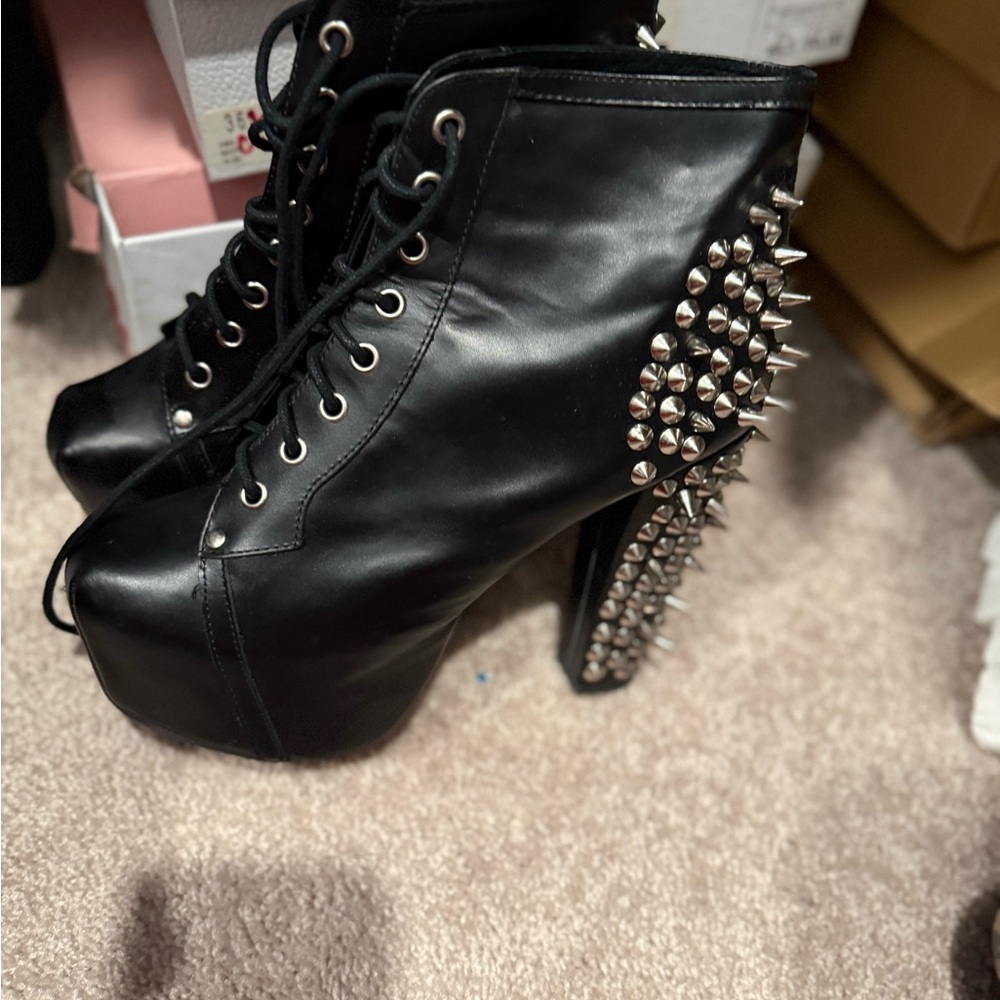 Black and Silver Platform Studded Boots